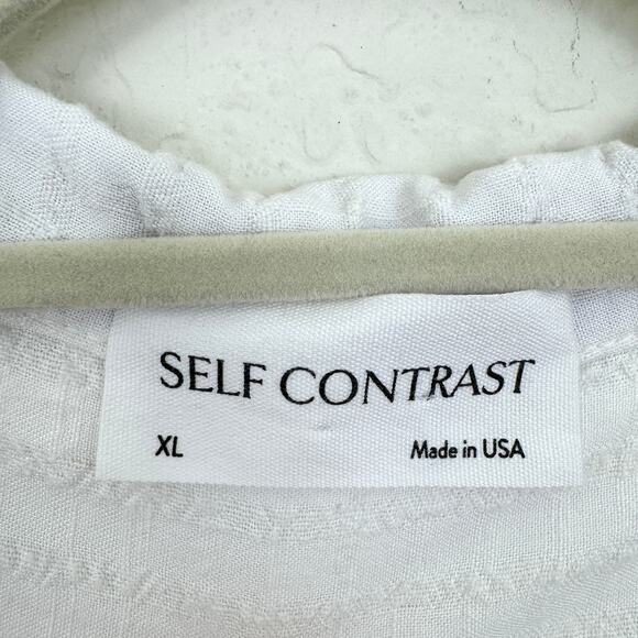 Self Contrast Womens Tracy Blouse Top Size XL Linen Blend Seersucker White - Picture 3 of 7